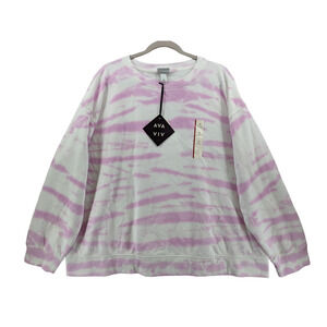 Ava & Viv Fleece Sweatshirt Tie Dye 1X Plus Pink White Drop Shoulder Crew Lounge
